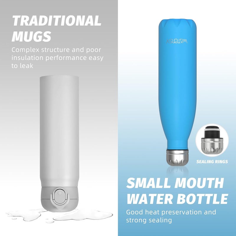 WATERSY Stainless Steel water bottles,17oz/500ml Insulated Water Bottles,Blue metal water bottle Keeps Drink Cold and Hot,BPA Free kids water bottles for School,Gym,Travel,Sports - Image 4